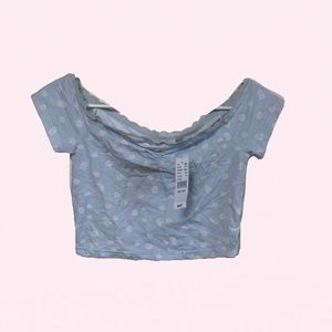 Brand new with tags pacsun blue off the shoulder crop top with daisy’s and lace